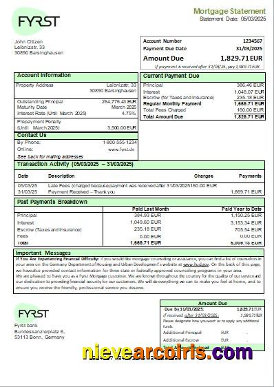 Germany Fyrst bank mortgage statement